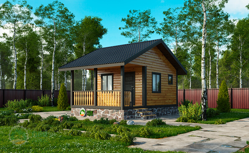 Одноэтажная баня из бруса «Горенка» 6х4 с террасой