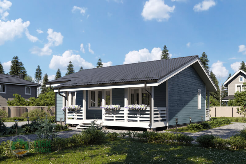 Одноэтажный дом из бруса «Витимкан» 11х11 с террасой