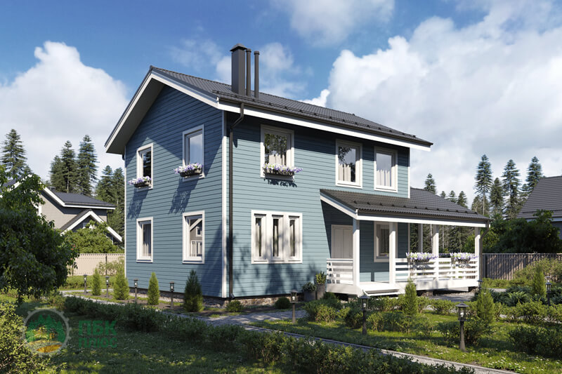 Двухэтажный дом из бруса «Онон» 12х8.9 с террасой