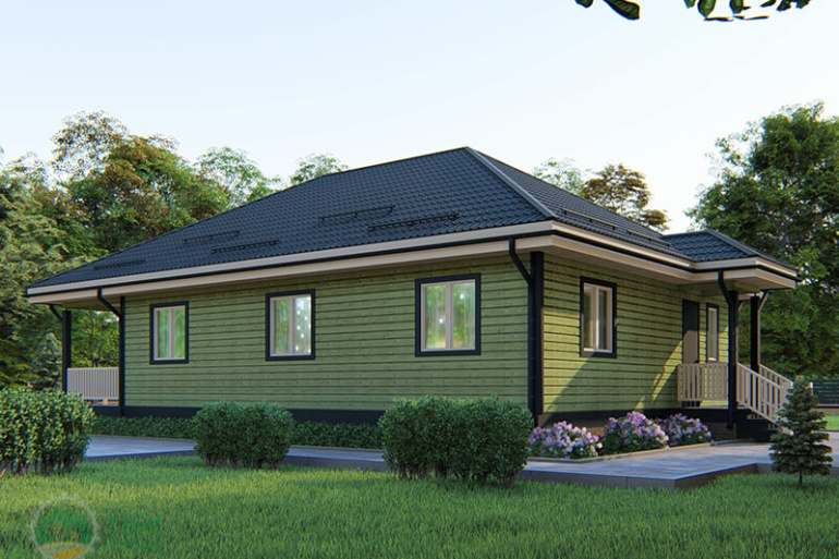 Одноэтажный дом из бруса «Арда» 13,5х9 с террасой