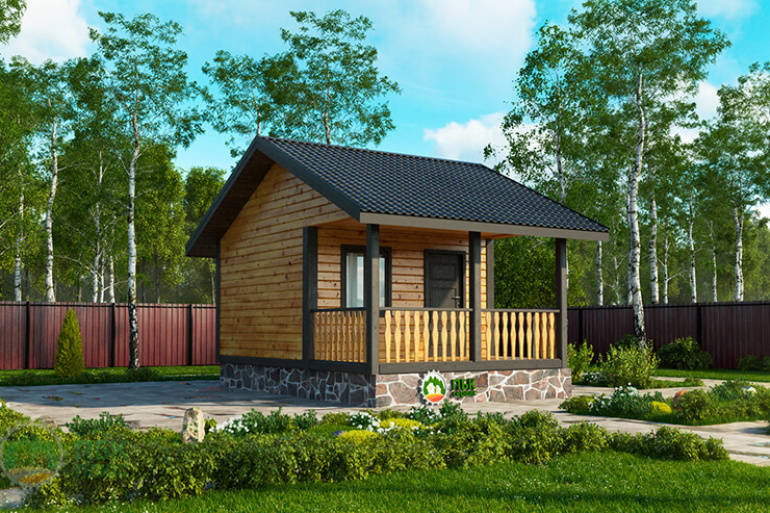 Одноэтажная баня из бруса «Горенка» 6х4 с террасой