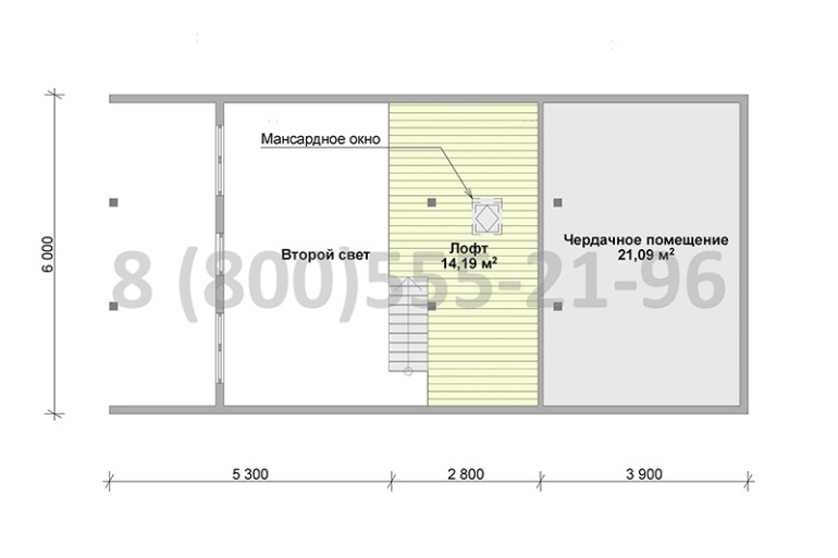 Двухэтажный каркасный дом 12х6м «Алсек» с террасой и лофтом
