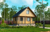 Баня из бруса из бруса «Плотница» 6х6 с мансардой и террасой