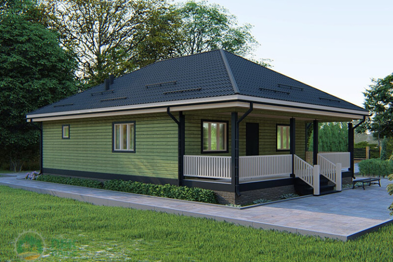 Одноэтажный дом из бруса «Арда» 13,5х9 с террасой