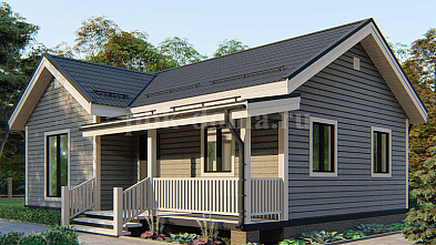 Одноэтажный дачный дом из бруса «Омолон» 10х7.25 с террасой