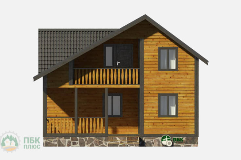 Дом из бруса «Тифина» 8х6 с террасой, кукушкой и балконом