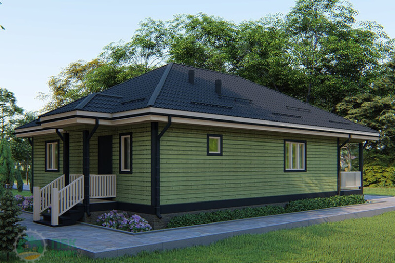 Одноэтажный дом из бруса «Арда» 13,5х9 с террасой