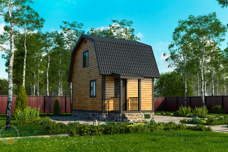 Баня из бруса «Замленка» 6х4 с мансардой и крыльцом