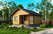 Небольшая одноэтажная баня из бруса «Ольшанка» 6х6 с террасой
