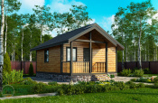 Небольшая одноэтажная баня из бруса «Кересть» 6х6 с террасой
