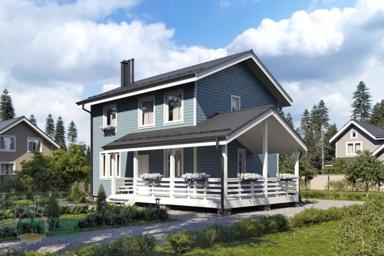 Двухэтажный дом из бруса «Онон» 12х8.9 с террасой