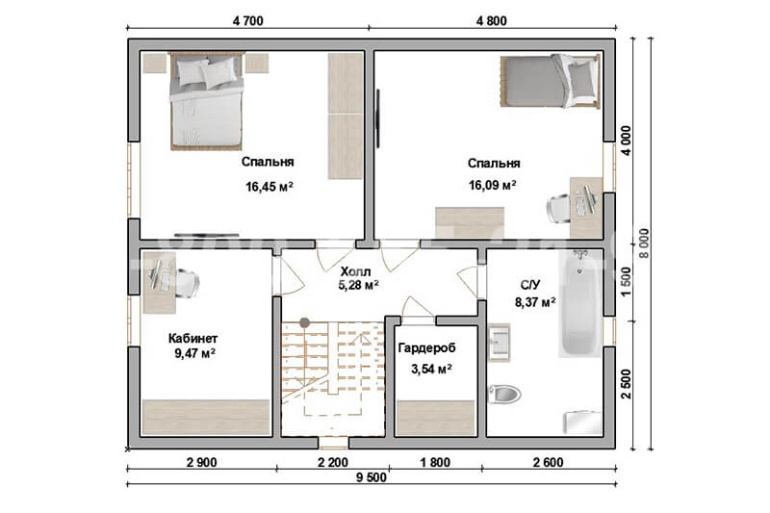 Полутораэтажный каркасный дом «Алазея» 13х8