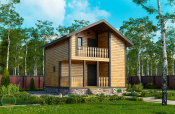 Баня из бруса «Робейка» 6х6 в полтора этажа с террасой
