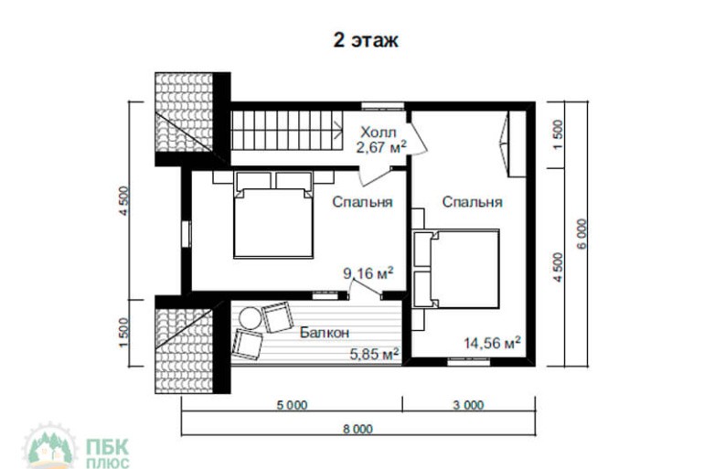 Полутораэтажный каркасный дом «Тифина» 6х8