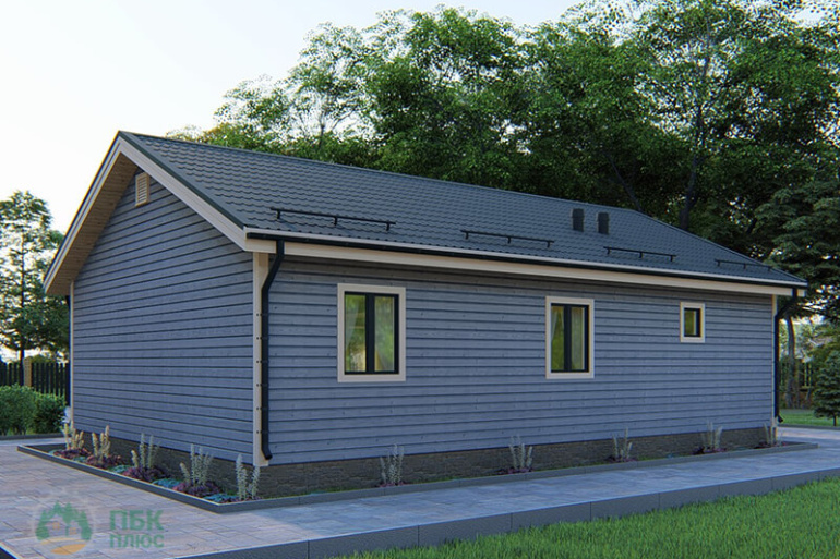 Одноэтажный дом из бруса «Омь» 13.8х11 с террасой и крыльцом