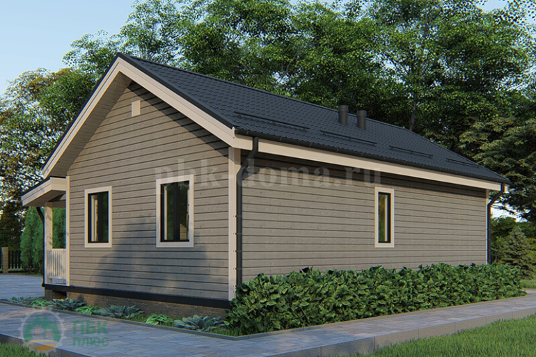 Одноэтажный дачный дом из бруса «Омолон» 10х7.25 с террасой