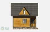 фасад полутораэтажного дома из бруса 8х6 с террасой и балконом