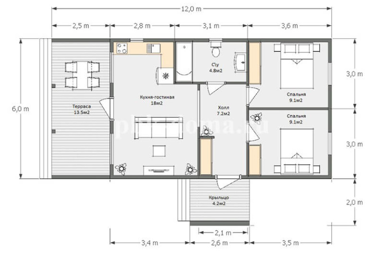 Каркасный дом в стиле БарнХаус «Вельгия» 12х6 с террасой