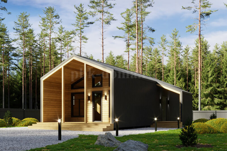 Каркасный дом в стиле БарнХаус «Вельгия» 12х6 с террасой