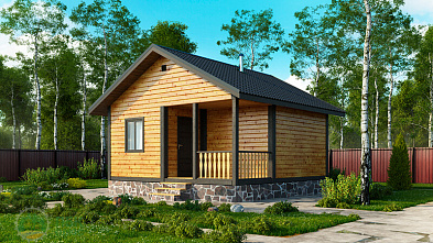 Небольшая одноэтажная баня из бруса «Ольшанка» 6х6 с террасой