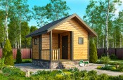 Маленькая одноэтажная баня из бруса «Веронда» 4х4 с террасой
